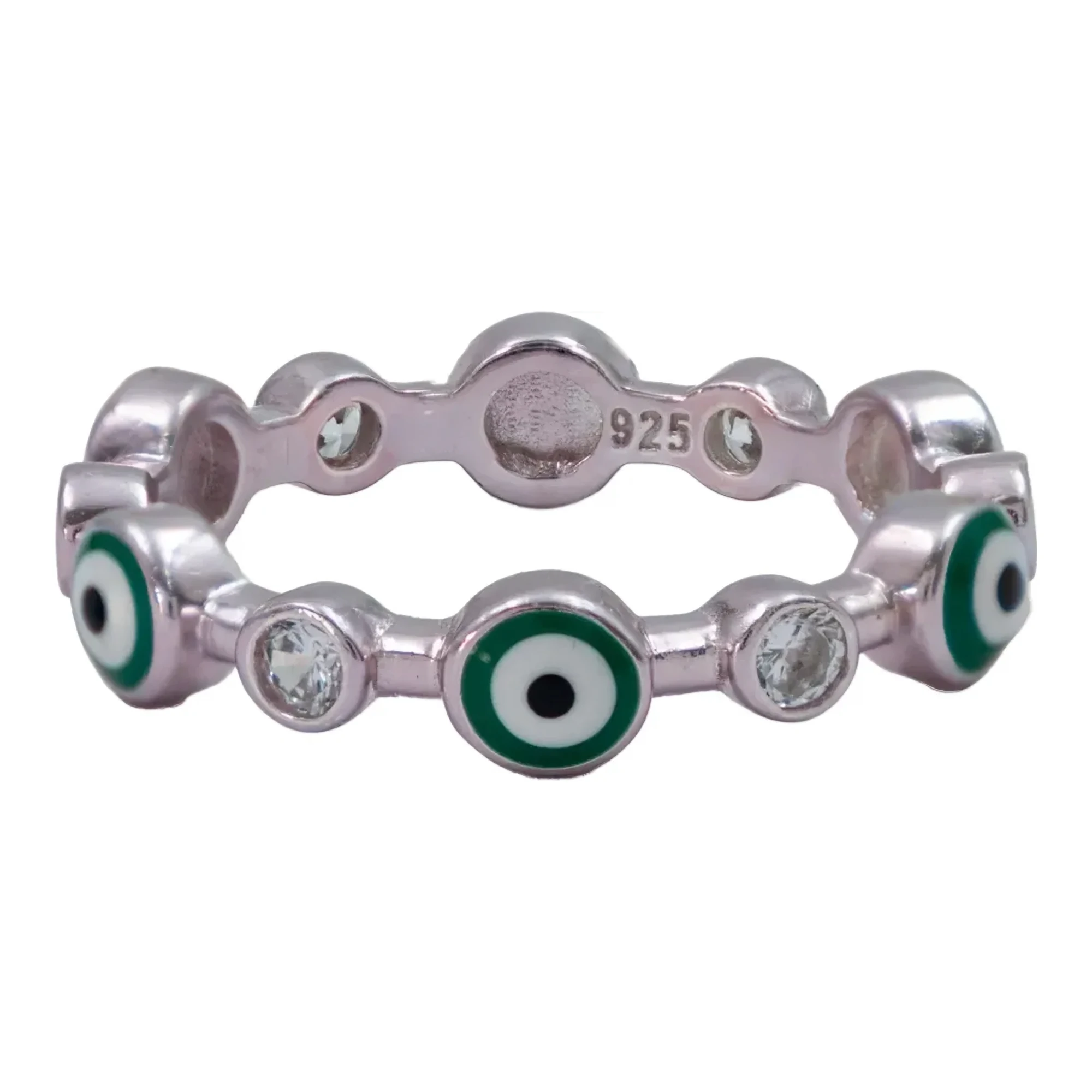 Anillo Plata .925 Ojo Turco Churumbela Zirconias Multicolor, joyería de plata mexicana con diseño orgánico y vibrante.