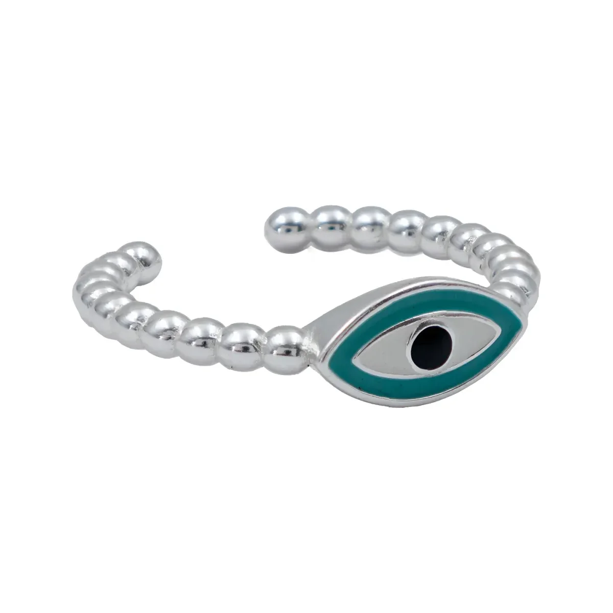 Anillo Plata .925 Ojo Turco esmaltado azul, diseño ajustable. Joyería de protección y amuleto, anillos ajustables plata.