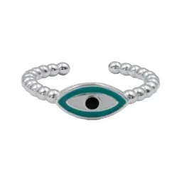 Anillo Plata .925 Ojo Turco Esmaltado Ajustable Diseño Diamantado - Imagen 3