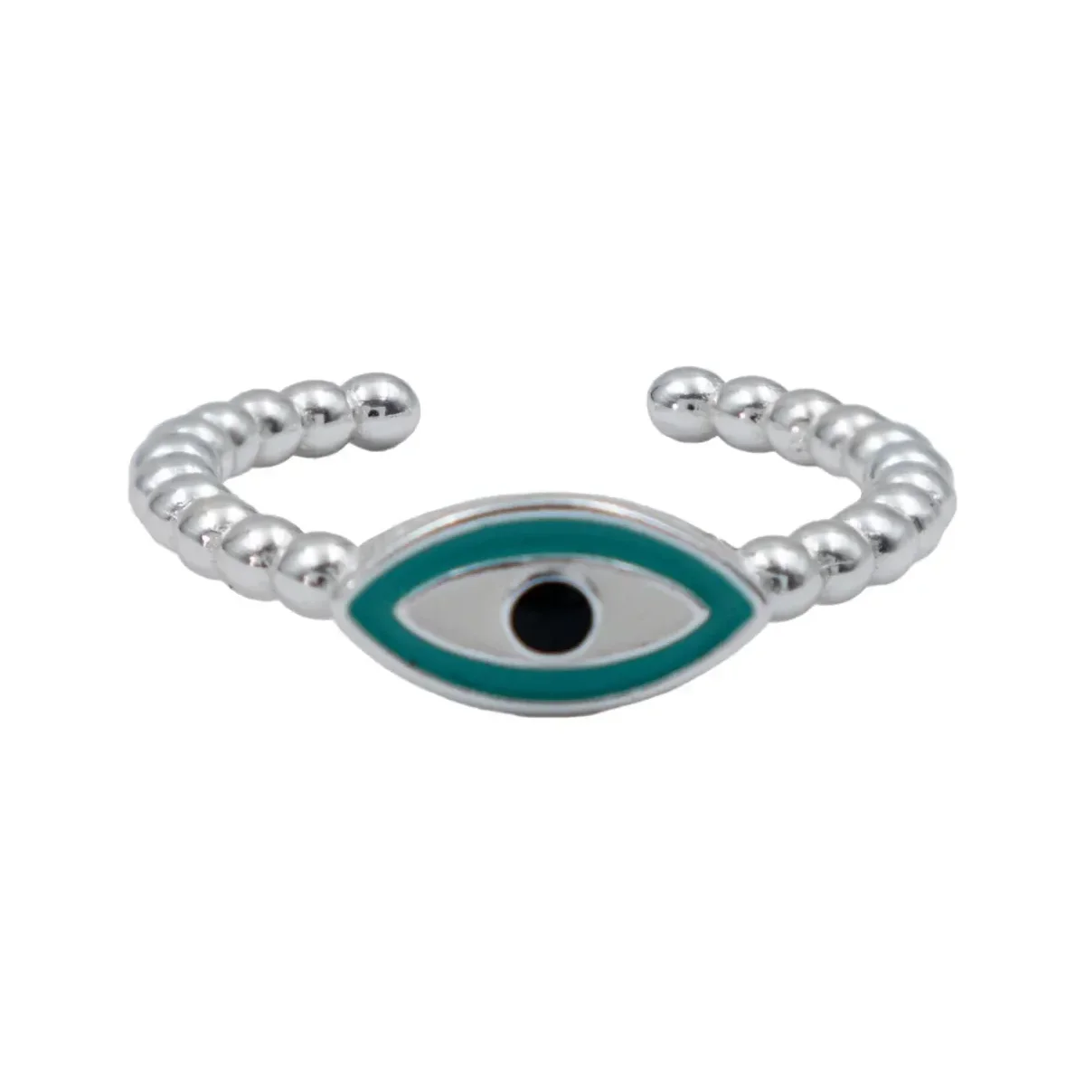 Anillo Plata .925 Ojo Turco Esmaltado Ajustable Diseño Diamantado - Imagen 3