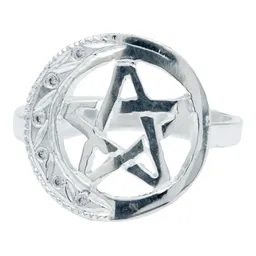 Anillo Plata 925 Pentagrama Luna Diamantado con Zirconia - Imagen 1
