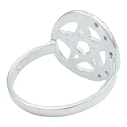 Anillo Plata 925 Pentagrama Luna Diamantado Zirconia Fucsia - Imagen 3