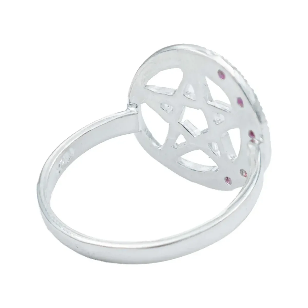 Anillo Plata 925 Pentagrama Luna Diamantado Zirconia Fucsia - Imagen 3