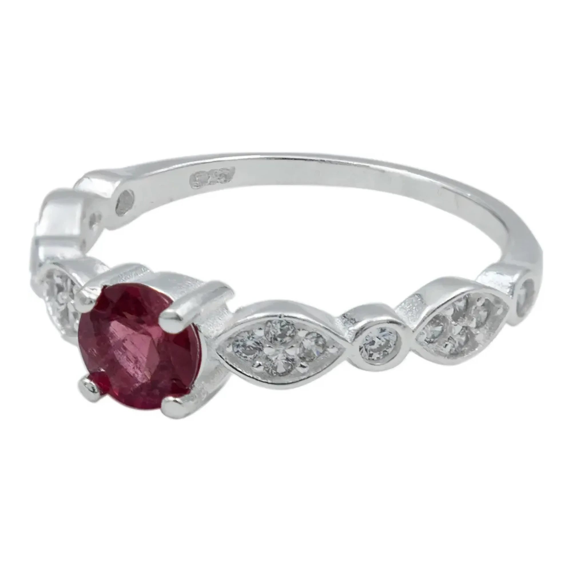 Anillo Promesa Plata 925 Turmalina Rubelita Natural para mujer, joyería para bodas moderna, diseño elegante para compromiso.