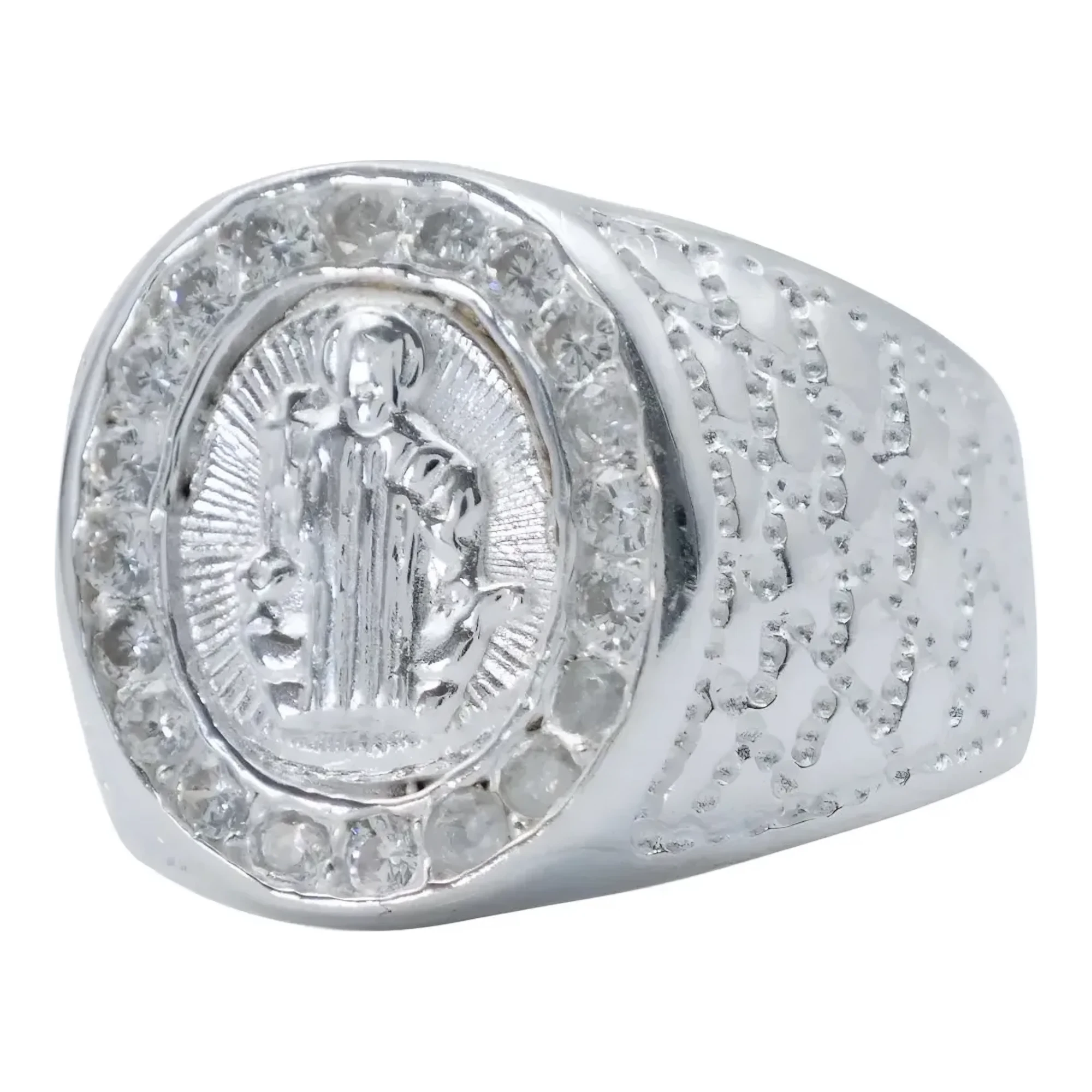 Anillo Plata .925 San Benito con Zirconia para Hombre - Joyaris joyería fina artesanal mexicana