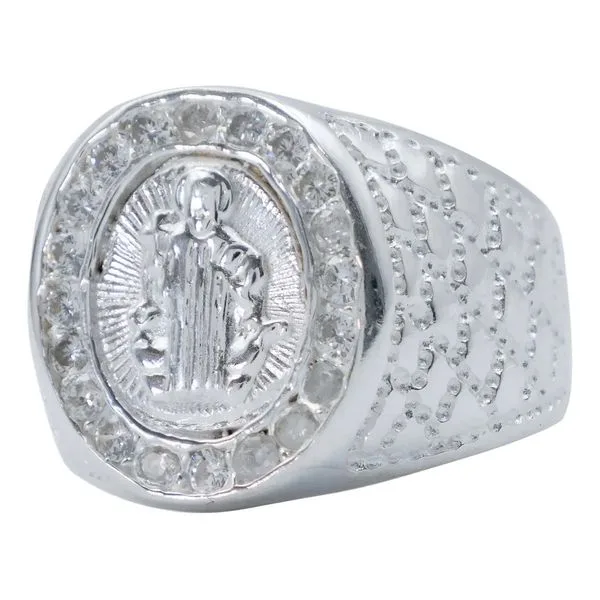 anillo de plata .925 blanco zirconia grande hombre san benito — Joyaris