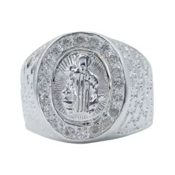 Anillo Plata .925 San Benito con Zirconia para Hombre Talla 9 - Imagen 2