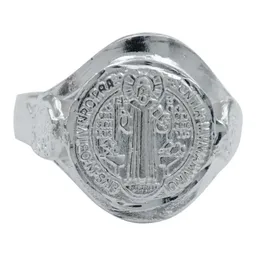 Anillo Plata 925 San Benito Liso Troquel de Suerte y Protección - Imagen 1