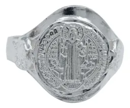 Anillo Plata 925 San Benito Liso Troquel de Suerte y Protección - Imagen 1