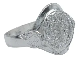 Anillo Plata 925 San Benito Liso Troquel de Suerte y Protección - Imagen 3