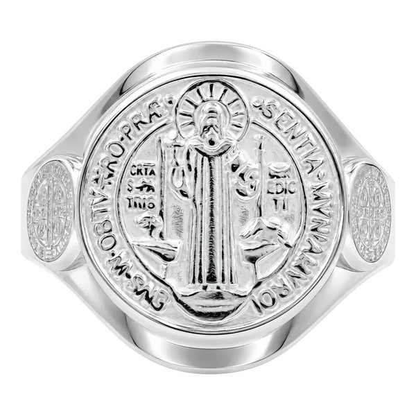 Anillo Plata 925 San Benito Liso Troquel de Suerte y Protección - Imagen 1