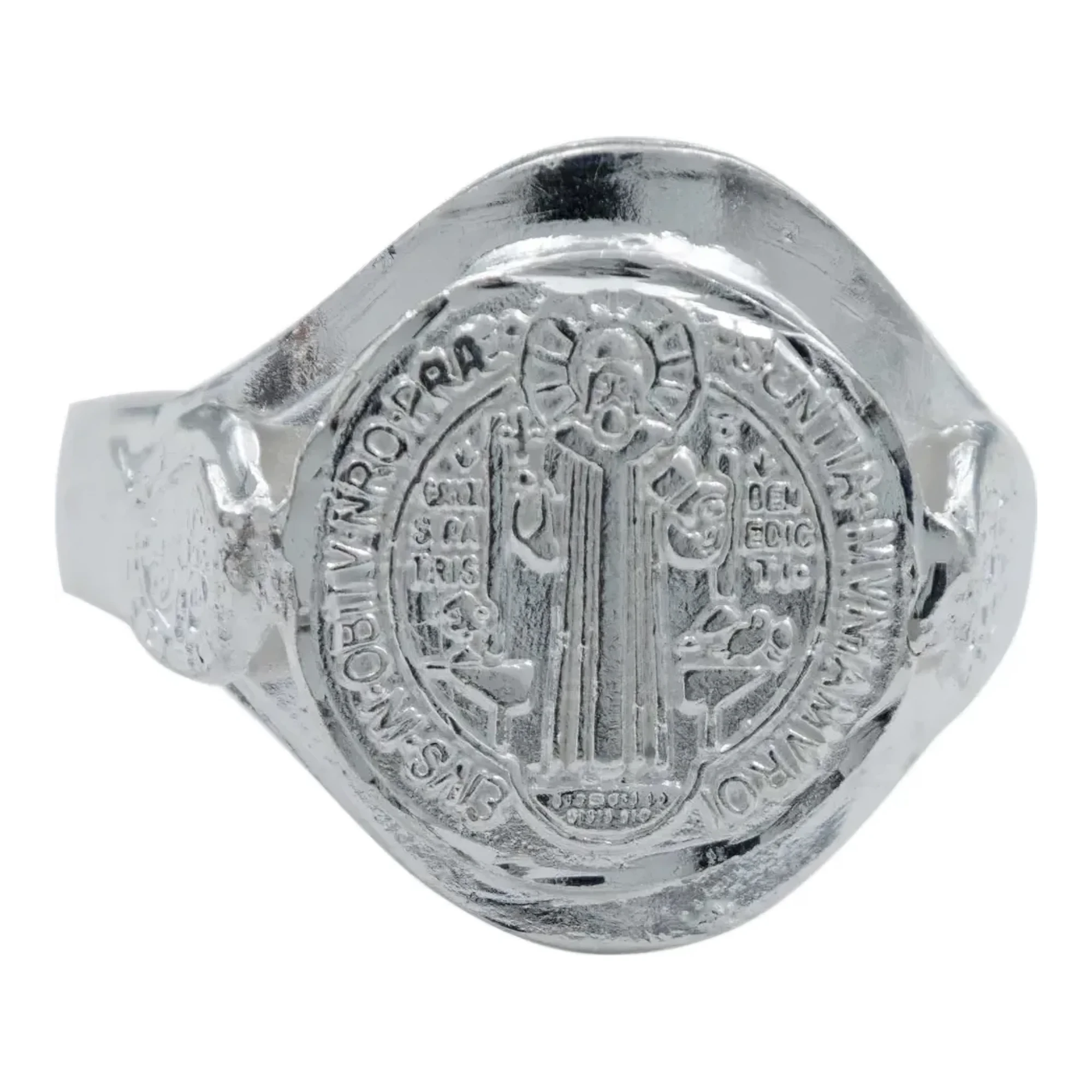 Anillo San Benito Plata Ley 925 liso troquelado - Amuleto de suerte y dinero - Joyaris joyería mexicana