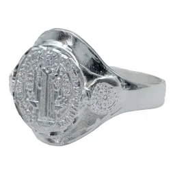 Anillo Plata 925 San Benito Protección Suerte Dinero Liso Troquelado - Imagen 2