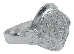 Anillo Plata 925 San Benito Protección Suerte Dinero Liso Troquelado - Imagen 3