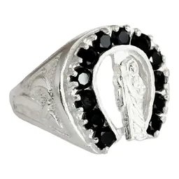 Anillo Plata .925 San Judas Tadeo con Herradura y Zirconia Negra - Imagen 2
