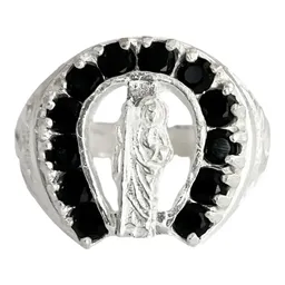 Anillo Plata .925 San Judas Tadeo con Herradura y Zirconia Negra - Imagen 3