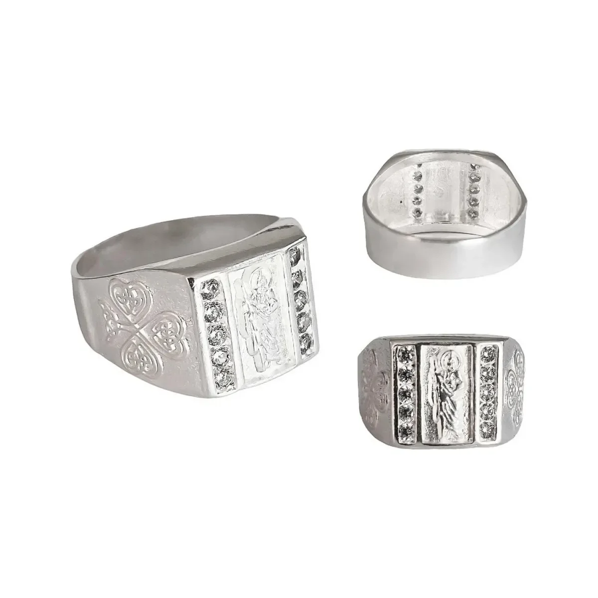 Anillo Plata 925 San Judas Tadeo Cuadrado con Zirconia Brillante - Joyaris Joyería Fina Artesanal