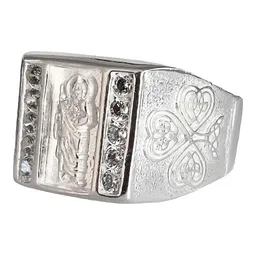 Anillo Plata 925 San Judas Tadeo Cuadrado con Zirconia - Imagen 3