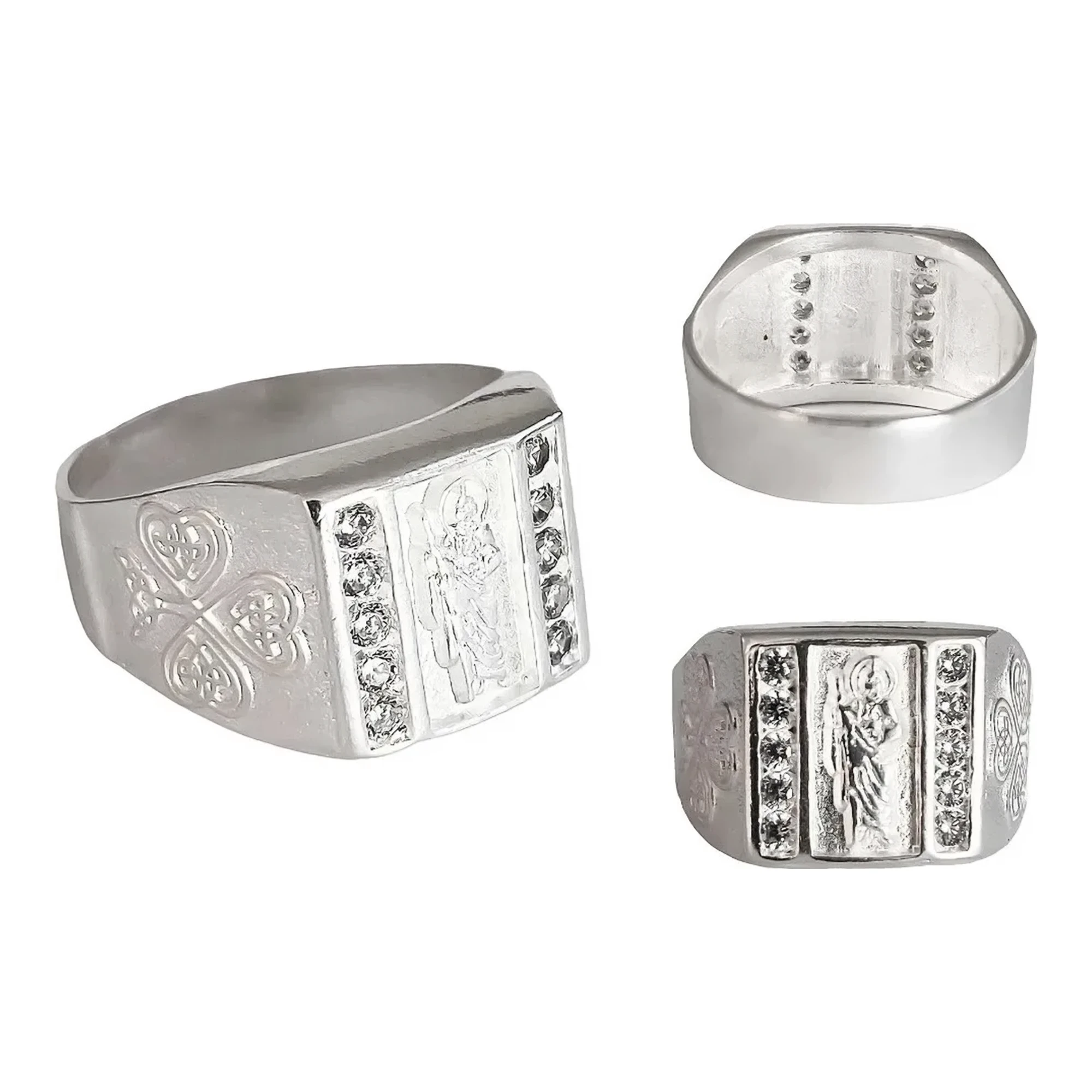 Anillo cuadrado san judas tadeo plata .925 para hombre con zirconia incrustada acabado liso frontal devocional para caballero