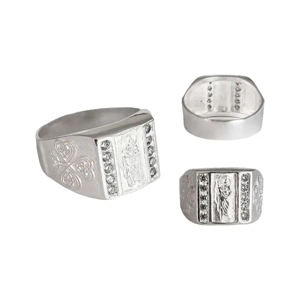 Anillo de plata .925 con Zirconia San Judas Tadeo diseno cuadro — Joyaris