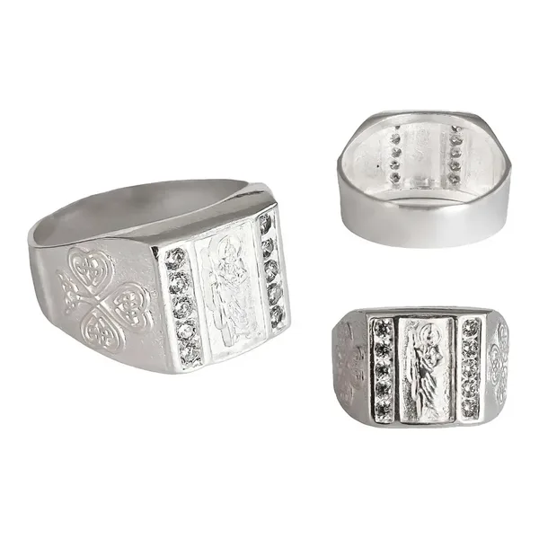 Anillo de plata .925 con Zirconia San Judas Tadeo diseno cuadro — Joyaris