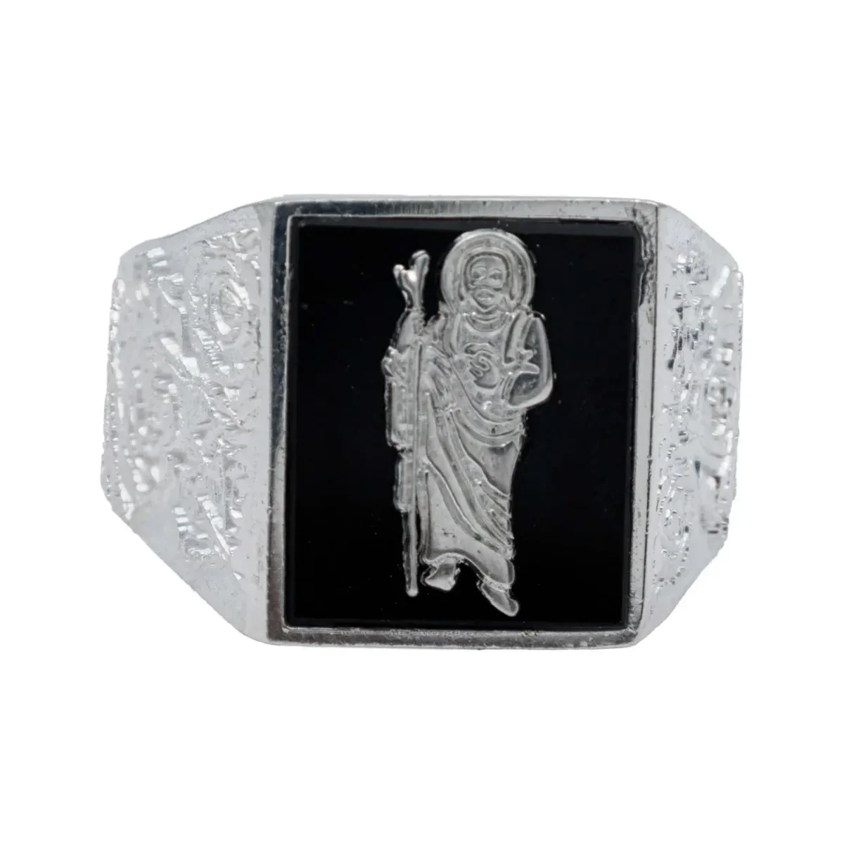 Anillo Plata 925 San Judas Tadeo Diamantado con Ónix para Hombre Talla 9.5 - Imagen 3