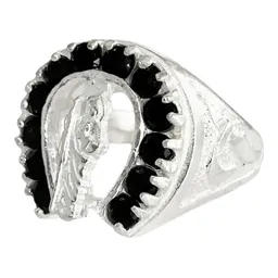 Anillo Plata 925 San Judas Tadeo Herradura con Zirconia Negra - Imagen 1