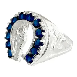 Anillo Plata 925 San Judas Tadeo Herradura Zirconia Azul Talla 8 - Imagen 1