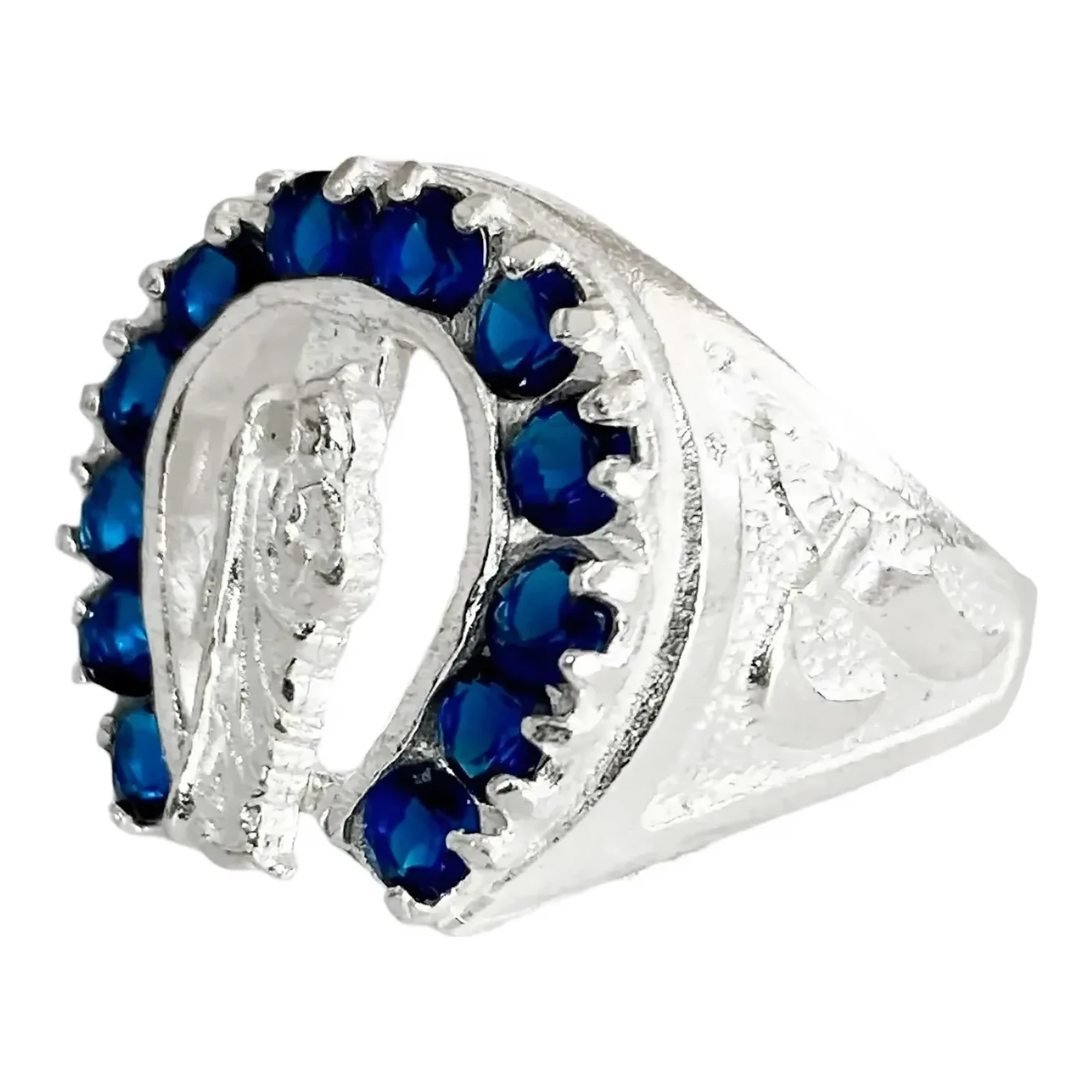 Anillo Plata 925 San Judas Tadeo Herradura Zirconia Azul - Joyaris joyería fina mexicana