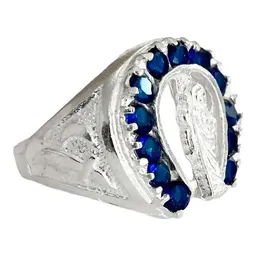 Anillo Plata 925 San Judas Tadeo Herradura Zirconia Azul Talla 8.5 - Imagen 2