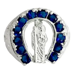 Anillo Plata 925 San Judas Tadeo Herradura Zirconia Azul Talla 8.5 - Imagen 3