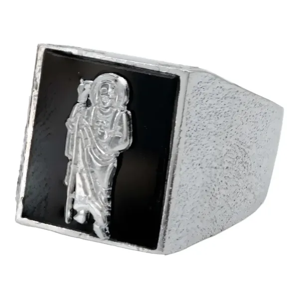 Anillo de plata .925 negro onix San Judas diamantado para hombre — Joyaris