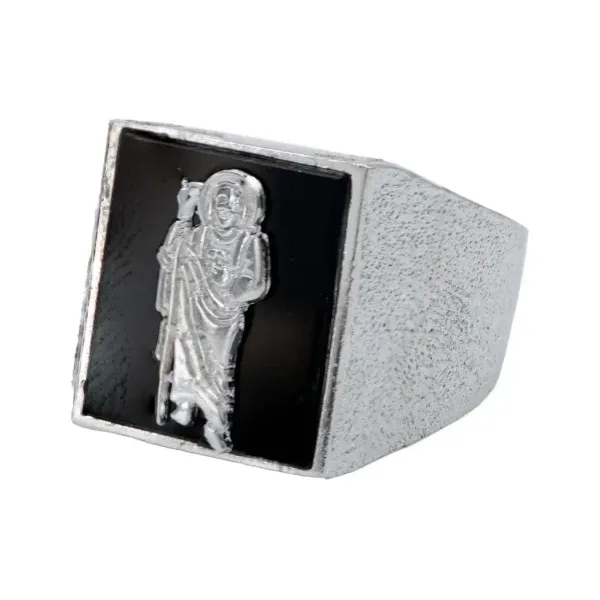 Anillo de plata .925 negro onix San Judas diamantado para hombre — Joyaris