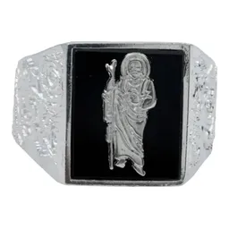 Anillo Plata 925 San Judas Tadeo Ónix Diamantado Hombre - Imagen 3