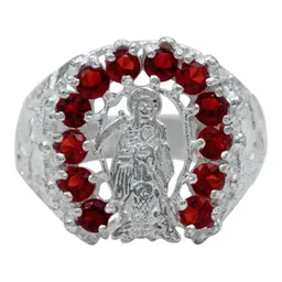 Anillo Plata .925 Santa Muerte Herradura con Zirconias Rojas - Imagen 1