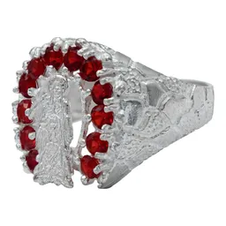 Anillo Plata .925 Santa Muerte Herradura con Zirconias Rojas - Imagen 2