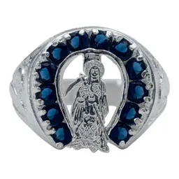Anillo Plata 925 Santa Muerte Herradura Zirconia Azul Unisex - Imagen 1