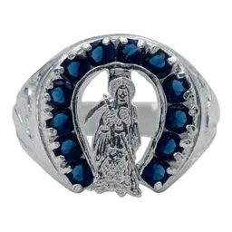 Anillo Plata 925 Santa Muerte Herradura Zirconias Azules - Imagen 1