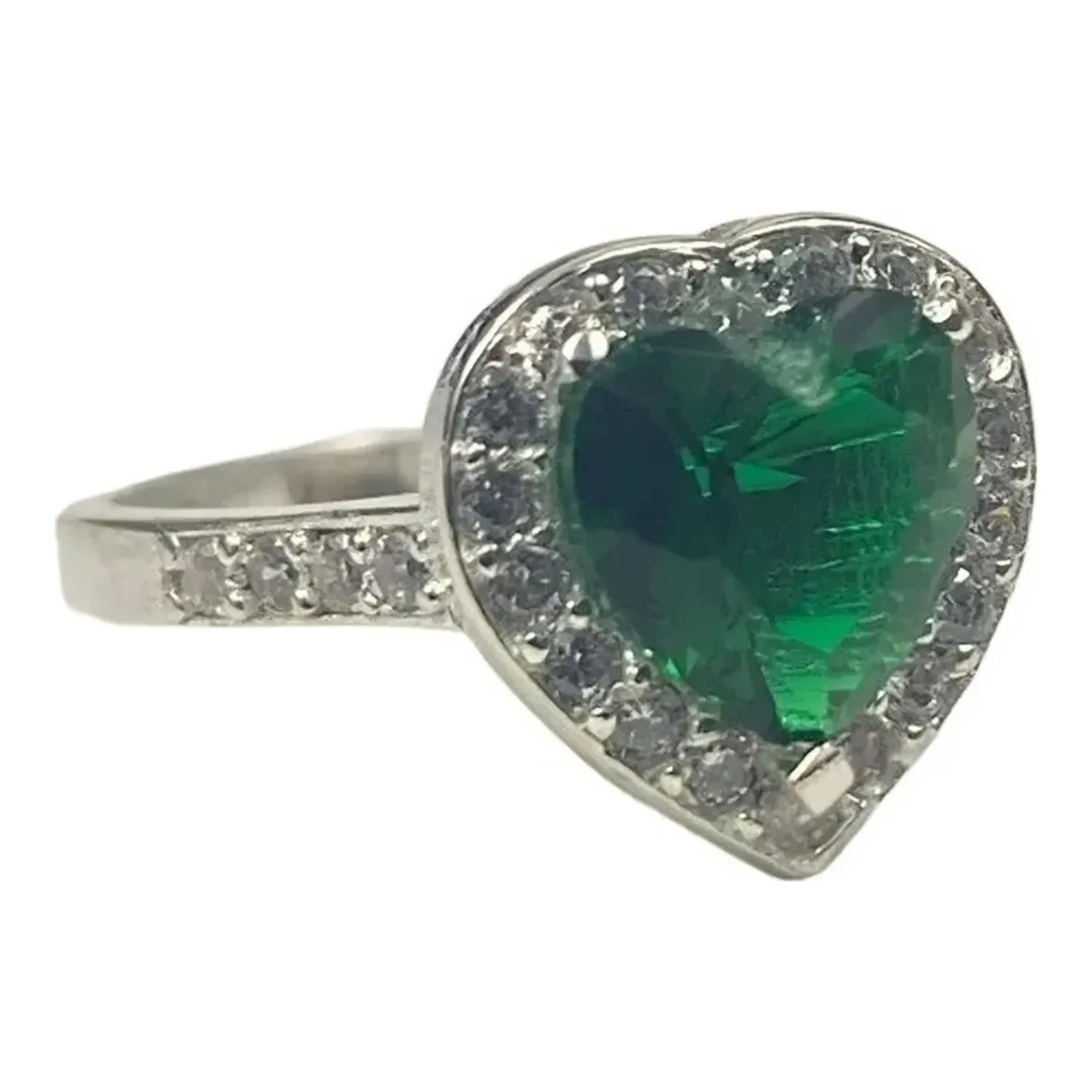 Anillo Promesa Mujer Solitario Corazón Plata 925 Zirconia Verde. Joyería nupcial de plata .925, ideal para matrimonio.