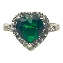 Anillo Plata .925 Solitario Corazón Zirconia Verde - Imagen 2