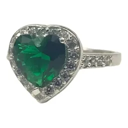 Anillo Plata .925 Solitario Corazón Zirconia Verde - Imagen 3