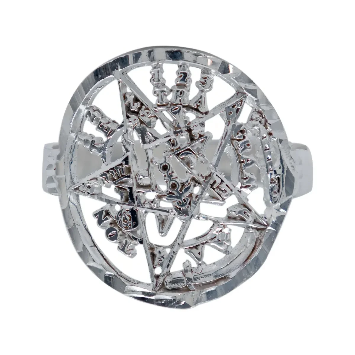 Anillo Plata 925 Tetragramatón Acabado Diamantado Unisex - Imagen 3