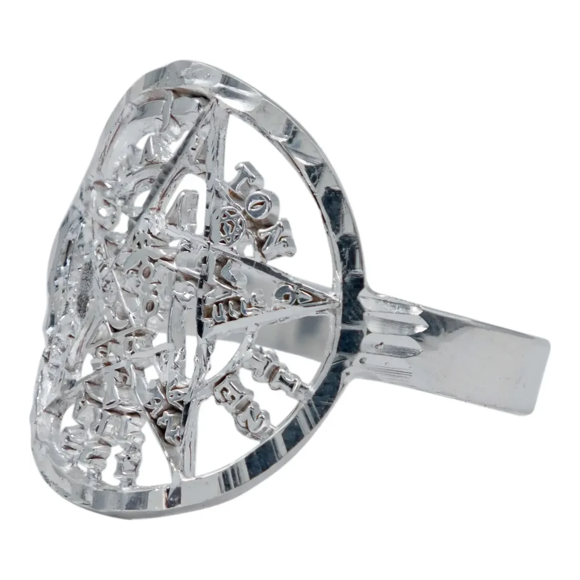 Anillo Tetragramaton Plata 925 diamantado místico unisex - Joyaris joyería artesanal mexicana