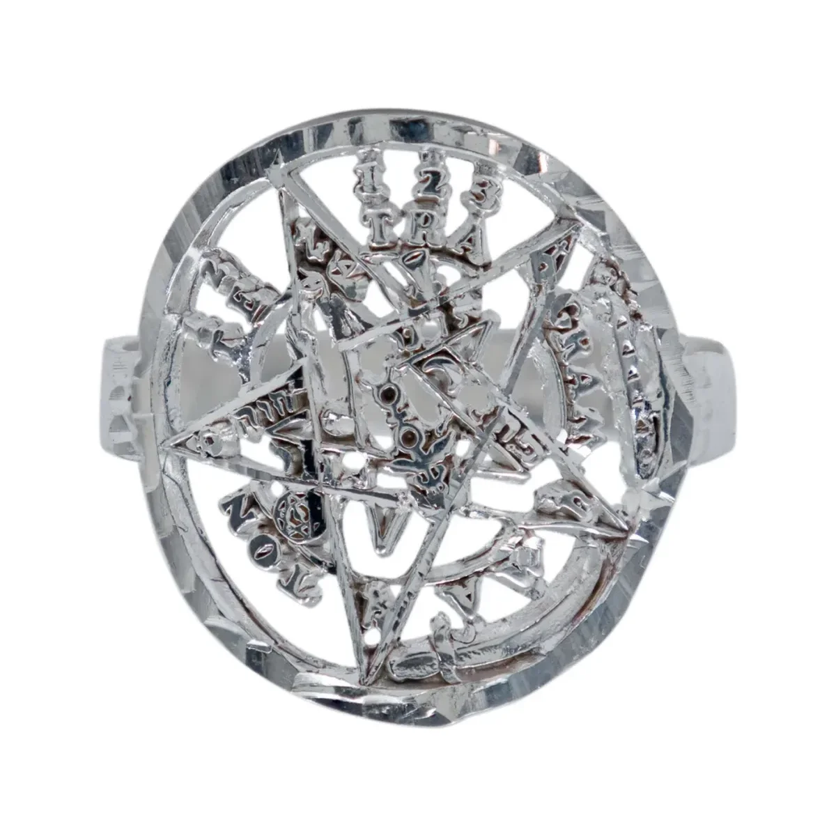 Anillo Plata 925 Tetragramaton Diamantado Protección Espiritual - Imagen 3