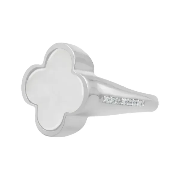 Anillo de plata .925 blanco zirconia trebol esmaltado — Joyaris