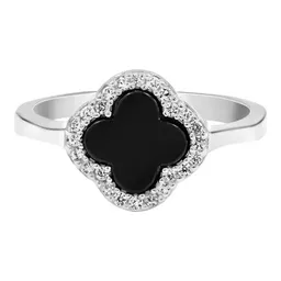 Anillo Plata 925 Trébol con Zirconias Negras Unisex Talla 7.5 - Imagen 2