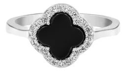 Anillo Plata 925 Trébol con Zirconias Negras Unisex Talla 7.5 - Imagen 2