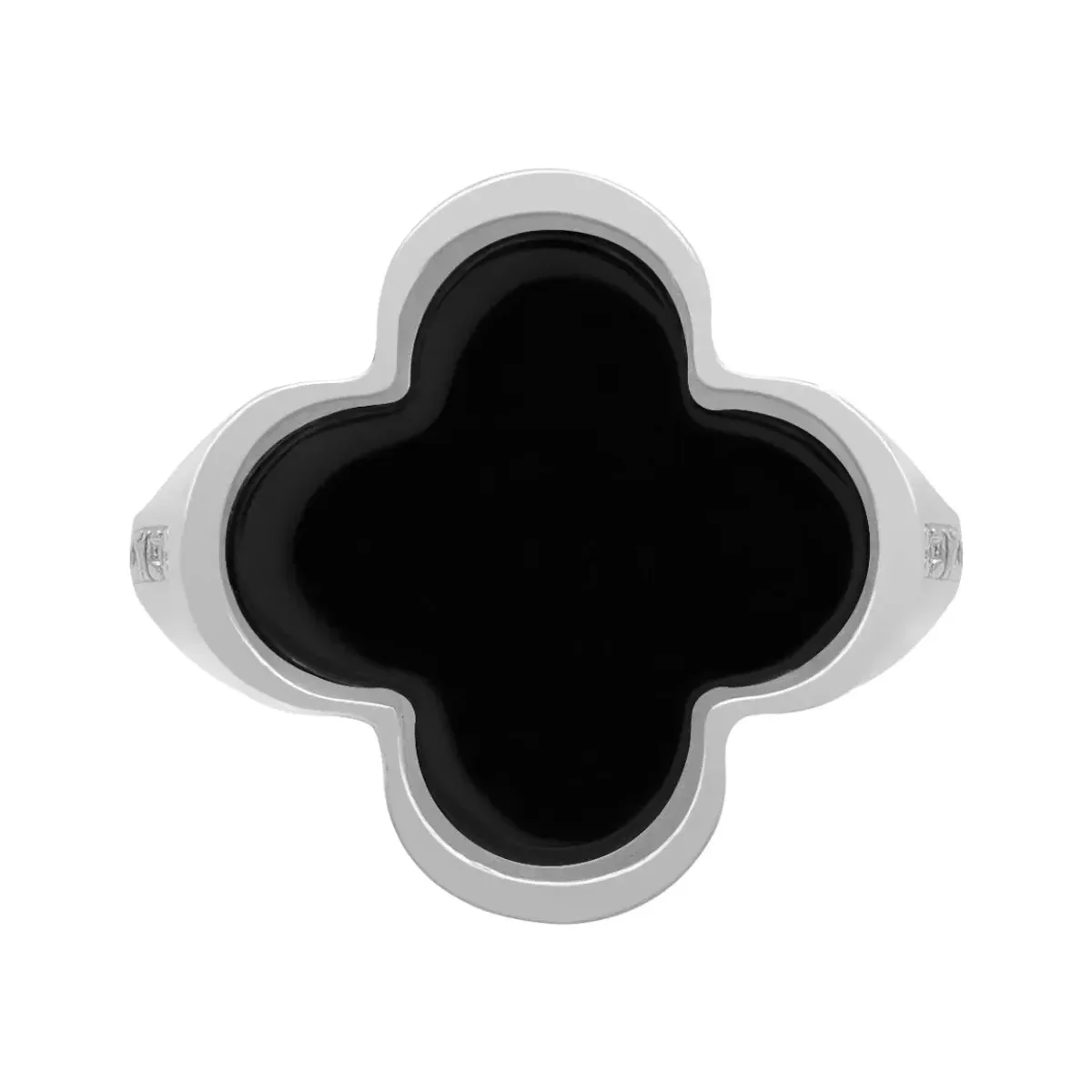 Anillo Plata 925 Trébol Cuatro Hojas Esmaltado Negro con Zirconia - Imagen 2