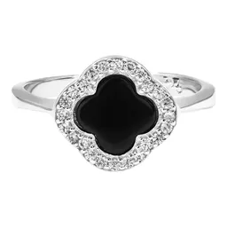 Anillo Plata 925 Trébol de Cuatro Hojas Esmaltado Negro con Zirconia - Imagen 2