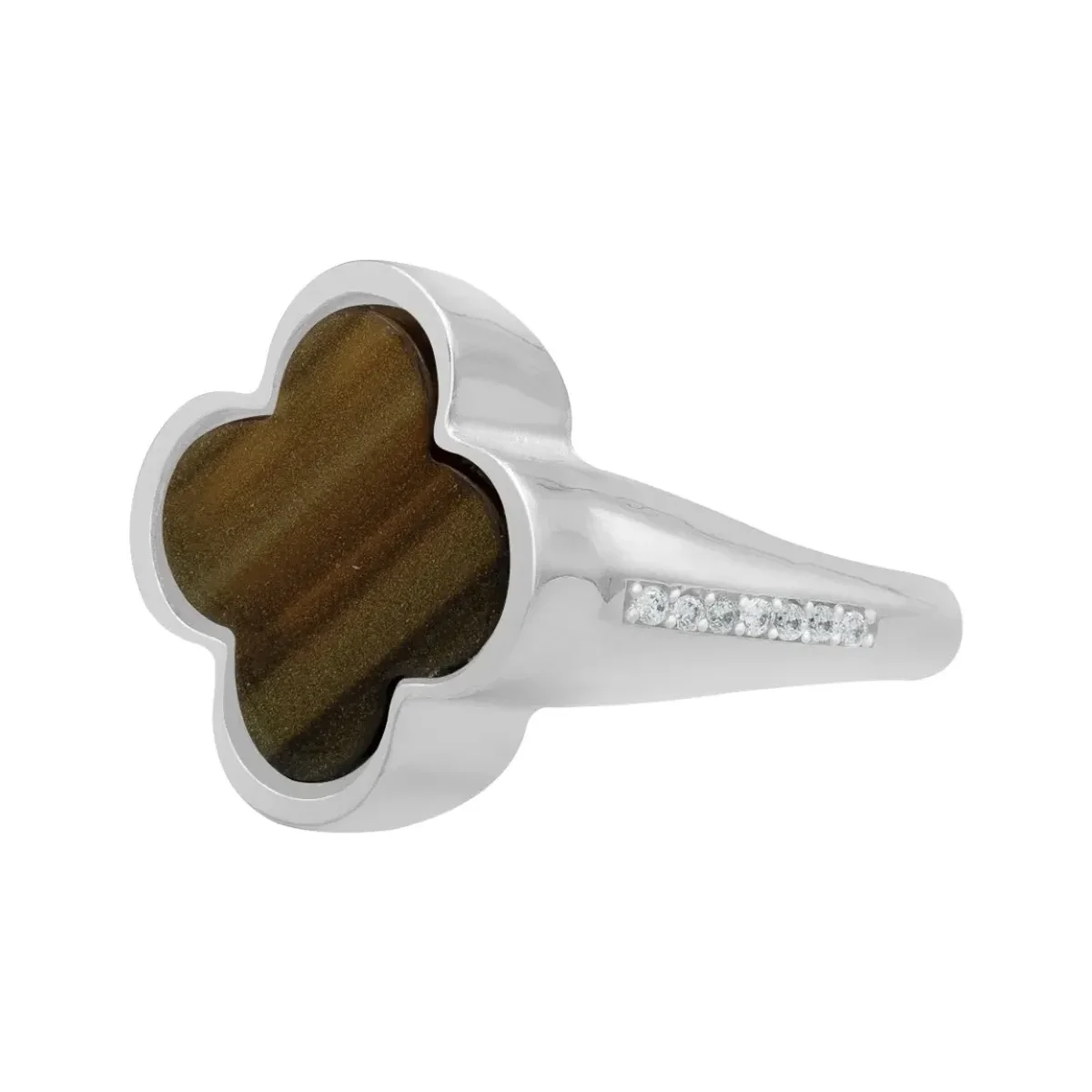 Anillo Plata .925 Trébol Esmaltado Café con Zirconia. Joyería de plata mexicana artesanal, anillos de la suerte.
